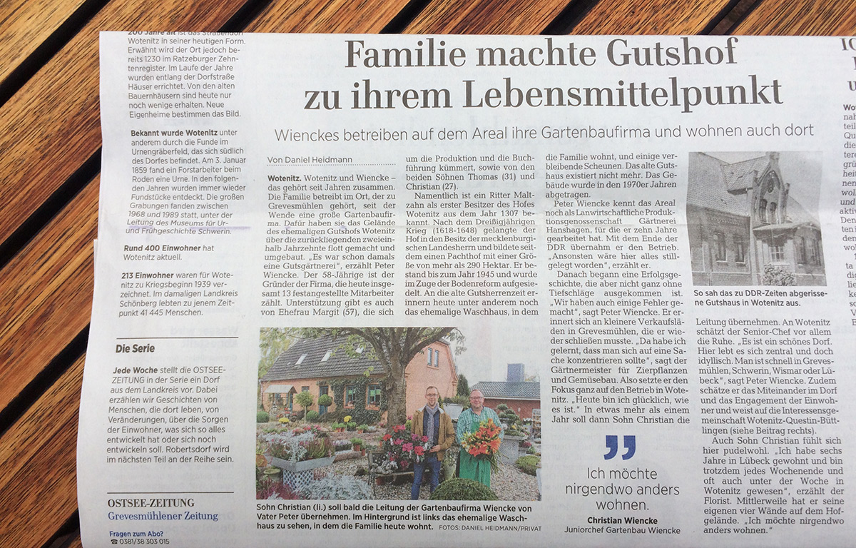 Wotenitz in der Ostsee-Zeitung